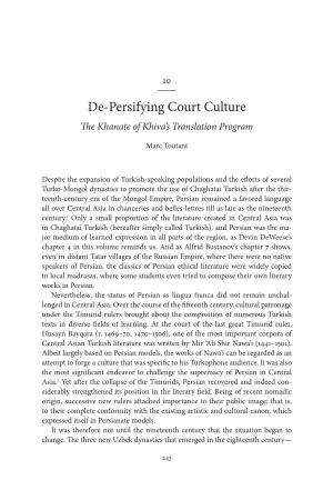 De-Persifying Court Culture the Khanate of Khiva’S Translation Program