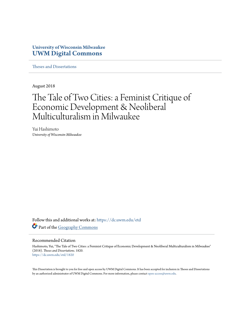 The Tale of Two Cities: a Feminist Critique of Economic Development &