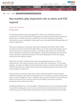 Key Markets Play Important Role As Darts and PDC Expand