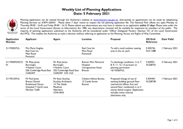 Weekly List of Planning Applications Date: 5 February 2021