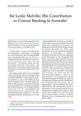 Sir Leslie Melville: His Contribution to Central Banking in Australia1