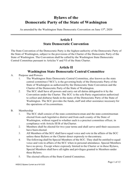 Bylaws of the Democratic Party of the State of Washington