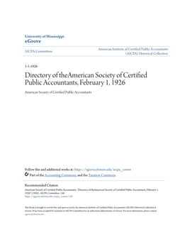Directory of Theamerican Society of Certified Public Accountants, February 1, 1926 American Society of Certified Public Accountants