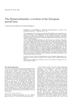 The Hymenochaetales: a Revision of the European Poroid Taxa