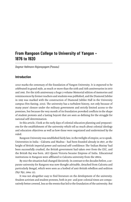 From Rangoon College to University of Yangon – 1876 to 1920