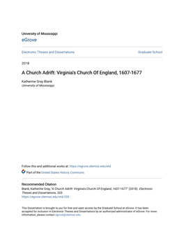 Virginia's Church of England, 1607-1677
