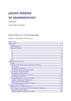 Derrida, Jaques [1997 (1967)]: of Grammatology