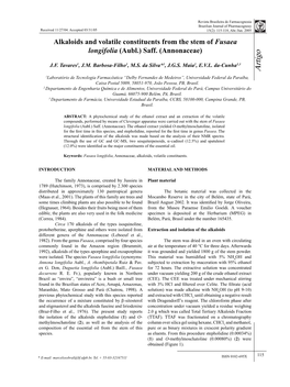 Alkaloids and Volatile Constituents from the Stem of Fusaea Longifolia (Aubl.) Saff