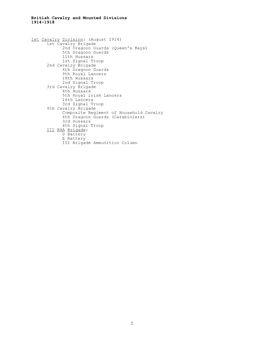 Organization of the British Cavarly and Mounted Divisions, 1914-1918