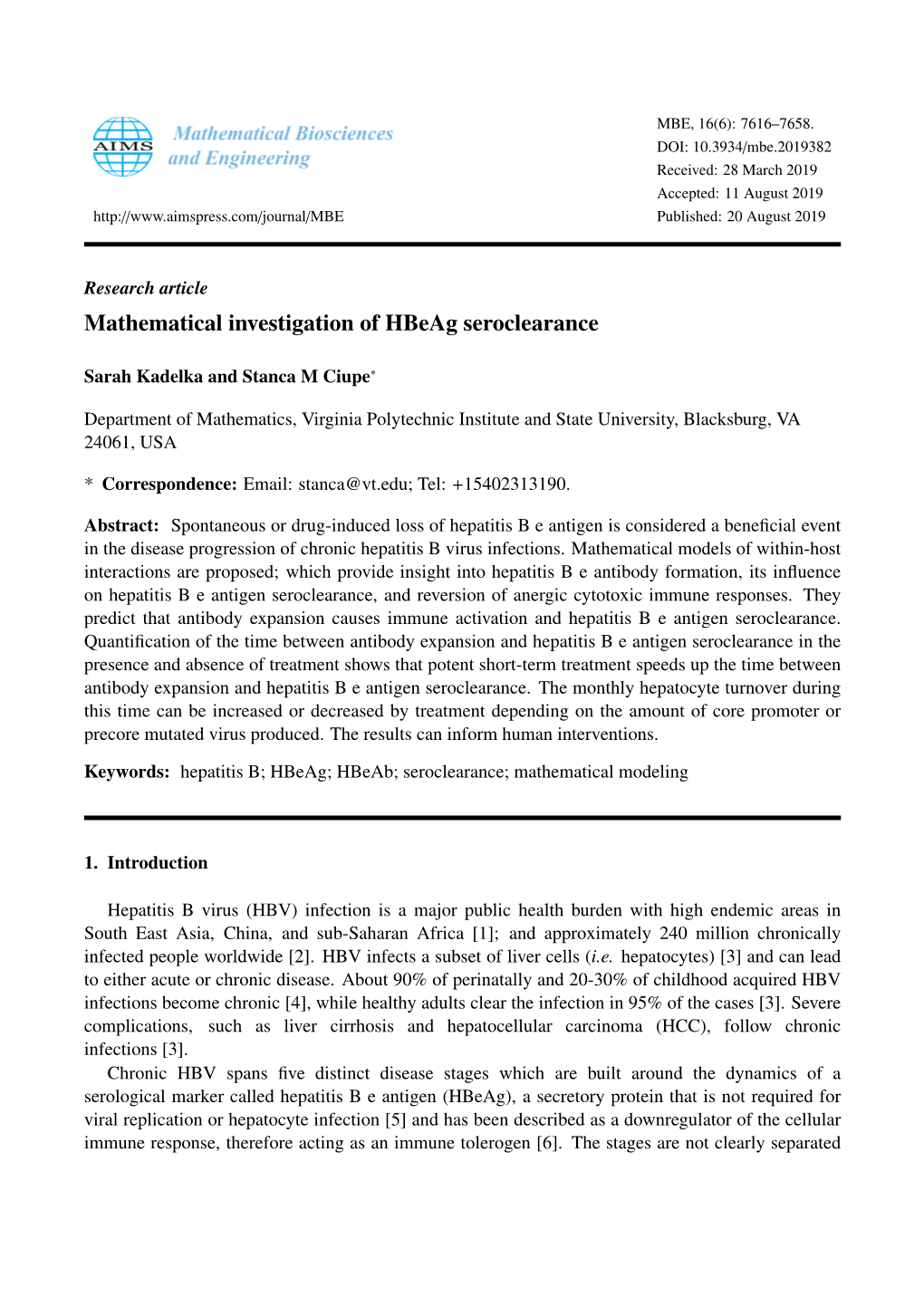 Mathematical Investigation of Hbeag Seroclearance