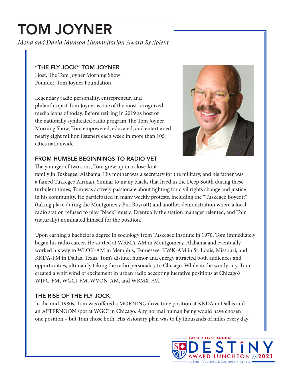 TOM JOYNER Mona and David Munson Humanitarian Award Recipient