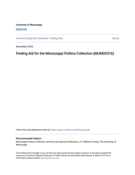 Finding Aid for the Mississippi Politics Collection (MUM00316)