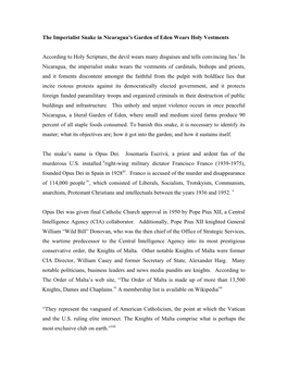 The Imperialist Snake in Nicaragua's Garden of Eden Wears Holy Vestments According to Holy Scripture, the Devil Wears Many