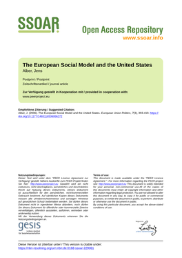 The European Social Model and the United States Alber, Jens