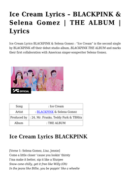 Ice Cream Lyrics &#8211; BLACKPINK & Selena Gomez