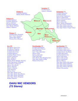 OAHU WIC VENDORS (72 Stores)
