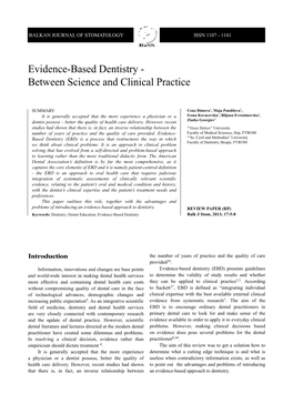 Evidence-Based Dentistry - Between Science and Clinical Practice