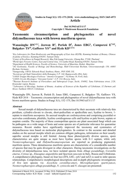 Taxonomic Circumscription and Phylogenetics of Novel Didymellaceous Taxa with Brown Muriform Spores Article