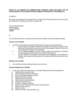Report of the Committee on Communications, Transport, Works and Supply for the Second Session of the Eleventh National Assembly Appointed on 26Th September 2012