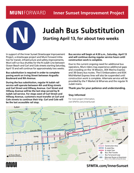 Judah Bus Substitution Starting April 13, for About Two Weeks