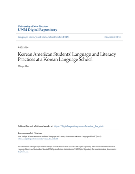 Korean American Students' Language and Literacy Practices at a Korean Language School Mihye Han