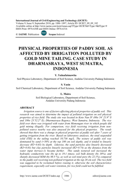 Physical Properties of Paddy Soil As Affected by Irrigation Polluted by Gold Mine Tailing