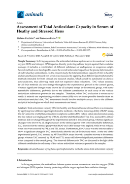 Assessment of Total Antioxidant Capacity in Serum of Heathy and Stressed Hens