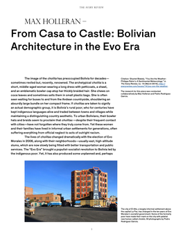 From Casa to Castle: Bolivian Architecture in the Evo Era