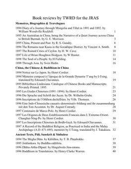 Book Reviews by TWRD for the JRAS Memoires, Biographies & Travelogues 1894 Diary of a Journey Through Mongolia and Tibet in 1891 and 1892