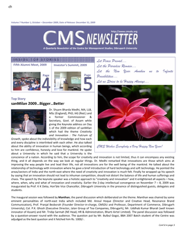 CMS Newsletter Is We Are Now at the Threshold of 2010 and at This Publishing the 1St Issue of Vol