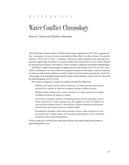 Water Conflict Chronology, Updated for 2010–2012, Appears Be- Waterlow