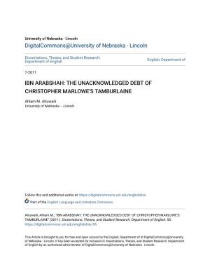 Ibn Arabshah: the Unacknowledged Debt of Christopher Marlowe's