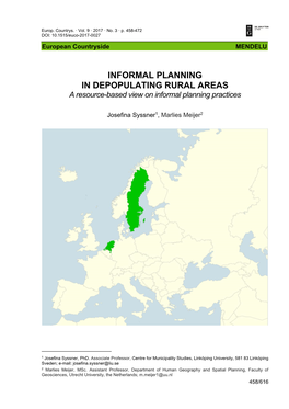 INFORMAL PLANNING in DEPOPULATING RURAL AREAS a Resource-Based View on Informal Planning Practices