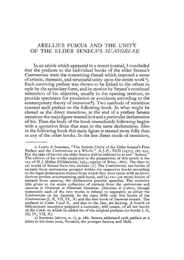 Arellius Fuscus and the Unity of the Elder Seneca's Suasoriae