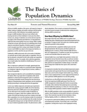 The Basics of Population Dynamics Greg Yarrow, Professor of Wildlife Ecology, Extension Wildlife Specialist