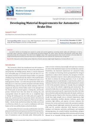 Developing Material Requirements for Automotive Brake Disc
