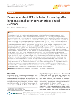 Dose-Dependent LDL-Cholesterol Lowering Effect by Plant Stanol Ester Consumption: Clinical Evidence Kirsi Laitinen1* and Helena Gylling2,3