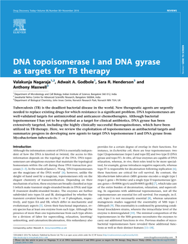 DNA Topoisomerase I and DNA Gyrase As Targets for TB Therapy, Drug Discov Today (2016), J.Drudis.2016.11.006
