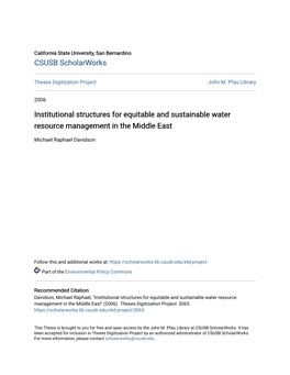 Institutional Structures for Equitable and Sustainable Water Resource Management in the Middle East