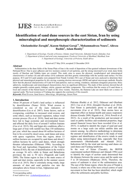 Identification of Sand Dune Sources in the East Sistan, Iran by Using Mineralogical and Morphoscopic Characterization of Sediments