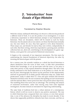 2. 'Introduction' from Essais D'ego-Histoire