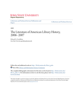 The Literature of American Library History, 2006–2007 Edward A