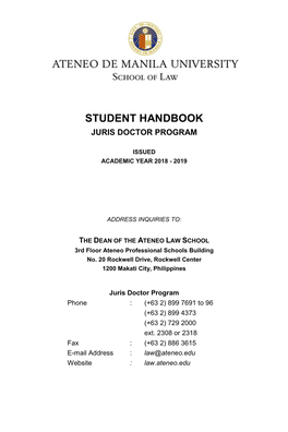 2018 Revised Ateneo Law School Student Handbook (J.D. Program)