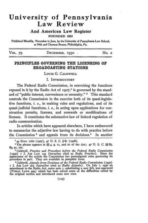 PRINCIPLES GOVERNING the LICENSING of BROADCASTING STATIONS Louis G