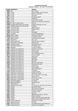 ALDEBARAN KARAOKÊ Catálogo De Músicas - Por Ordem De INTÉRPRETE