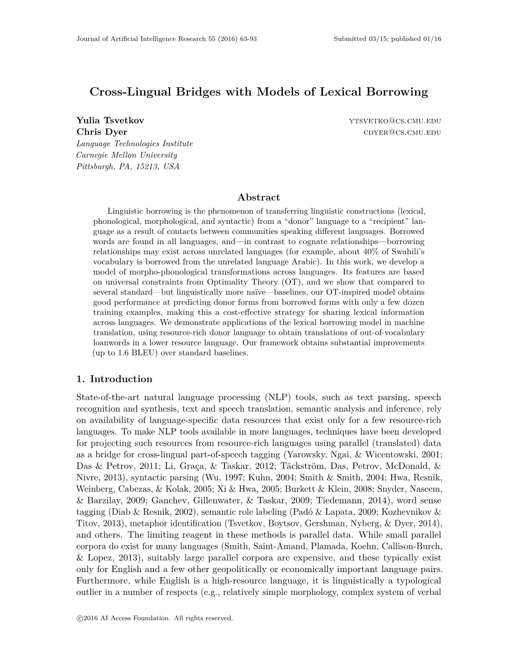 Cross-Lingual Bridges with Models of Lexical Borrowing