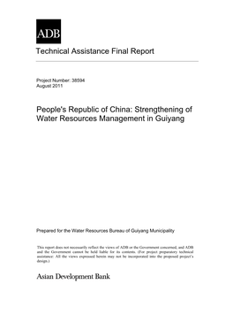 TACR: PRC: Strengthening of Water Resources Management in Guiyang