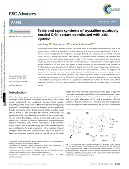 Facile and Rapid Synthesis of Crystalline Quadruply Bonded Cr(II) Acetate Coordinated with Axial Cite This: RSC Adv.,2019,9,24319 Ligands†