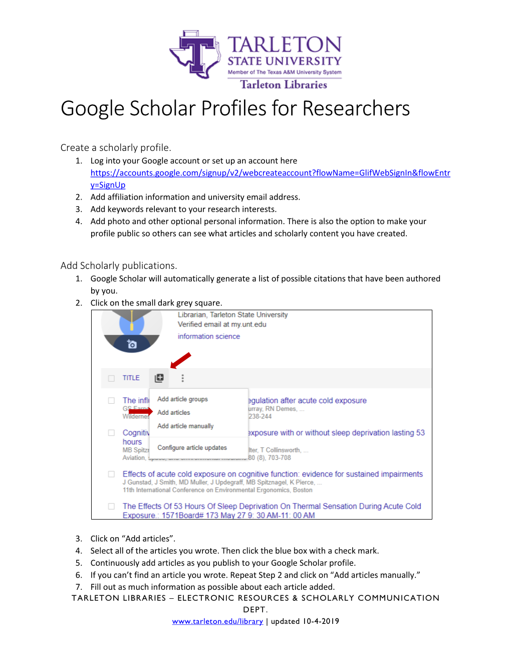 Google Scholar Profiles for Researchers