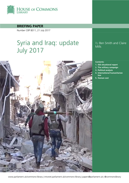 Syria and Iraq: Update by Ben Smith and Claire Mills July 2017